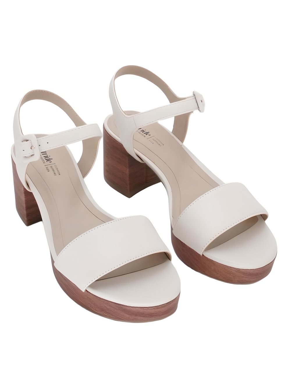 LifeStride Rhythmn Sand Creme Beige Faux Leather Block Heel Sandals Size 8W